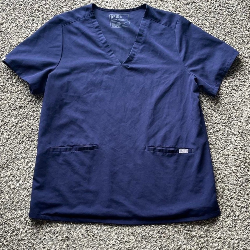 FIGS Navy Blue Scrub Top XL Women V-Neck Technical Collection FW1100 Scrub Top
